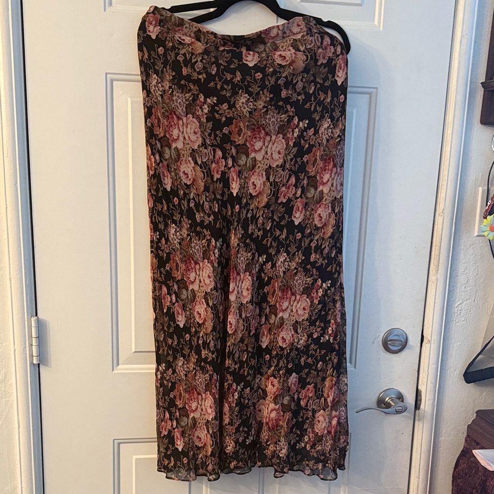 10% Rayon Maxi Skirt black background floral print
